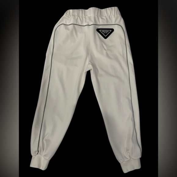 Prada Pants - Prada White Cotton Jogger Pants Women’s Large Grey Side Stripe Emblem wom size L